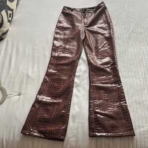 Flared, wide leg crocodile style vegan leather pants- Motel Rocks